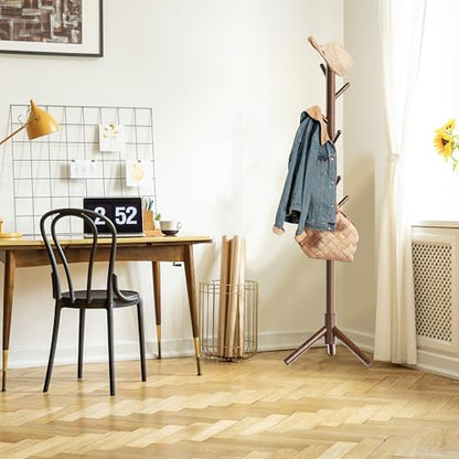 Simple Houseware Wooden Coat Rack Stand, Hall Tree with 9 Hooks, Walnut | Adjustable Tree Rack for Entryway, Hallway, Bedroom, Office - color: Walnut, style: Modern