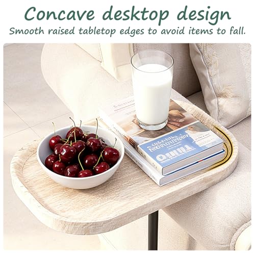 Adjustable C Shaped Side Table, C Table End Tables with Wheels for Sofa, 360° Swivel Sofa Tables for Livingroom,Bedroom,Study and Small Spaces (All White) - color: All White