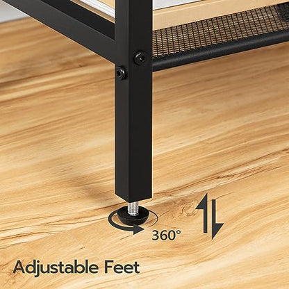 HOOBRO Tall Side Table, Industrial End Telephone Table with Adjustable Mesh Shelves, Small Tall Nightstand for Living Room, Bedroom, Entryway, Office, Greige BG03DH01 - color: Greige + Black