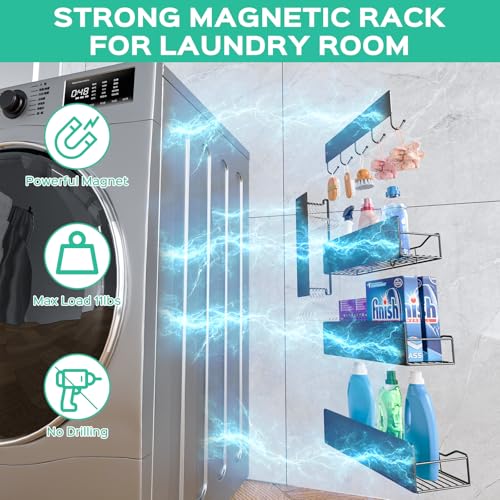 5Pcs Heavy-Duty Magnetic Shelves for Fridge, Washing Machines, Dryers, Metal Doors, and Any Metal Surface