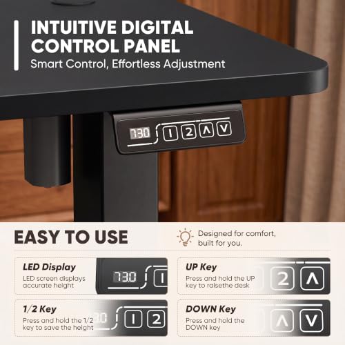 Furmax 55 Inches Electric Height Adjustable Standing Desk Home Office Desk | Large Sit Stand Up Computer Desk Memory Preset with T-Shaped Metal Bracket, Black - color: Black, size: 55 Inch