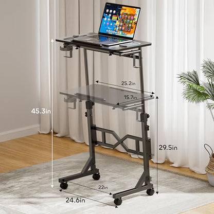 Oransail Small Standing Desk with Wheels, 29.5-45.3 Inch Adjustable Height, Portable Treadmill Desk, Rolling Computer Table for Walking Pad with a Cup Holder and a Hook - color: Black