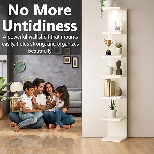 home stuff Lack Wall Shelf Unit with Extra Strong Backboard, Versatile 7 Tier Shelf Unit, White Lack Wall Shelf, Display Floating Shelf with LED Remote Control Light (White) - color: White