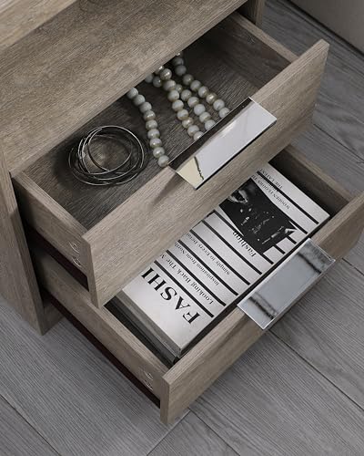 Nightstand with Charging Station,Nightstand with 2 Drawers,Wooden End Table with Drawer and Opening Shelf,Side Table for Bedroom, Rustic Grey - color: Rustic Grey, style: 2 Drawers