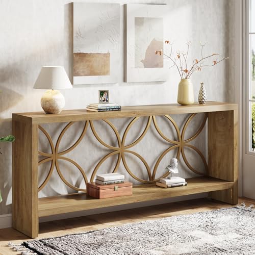 Tribesigns 70.9-Inch Narrow Sofa Table, FarmhouseLong Sofa Table Behind Couch, Entry Console Table with Storage for Entryway, Living Room, Foyer, Unique Design, Natural - color: Natural