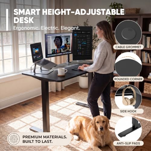 Furmax 55 Inches Electric Height Adjustable Standing Desk Home Office Desk | Large Sit Stand Up Computer Desk Memory Preset with T-Shaped Metal Bracket, Black - color: Black, size: 55 Inch
