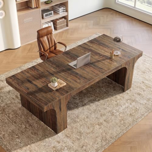 Tribesigns 70.87" Executive Office Desk with Arched Design, Rustic Brown | Modern Wooden Writing Table, Large Workspace Computer Desk Simple Business Furniture for Home Office, Sturdy Room - color: Rustic Brown
