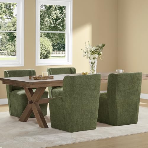 KISLOT Upholstered Dining Chairs Set of 2 with Casters, Wingback Modern Side Armless Deskchair with Rollers for Diningroom Bedroom Livingroom Reading Room, Green Fabric - color: A Green Fabric, size: Set of 2