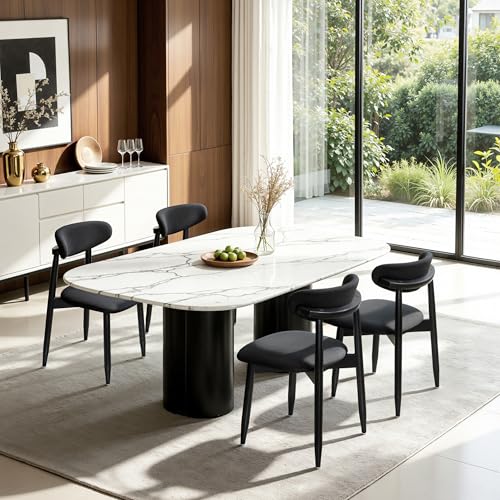 CHUN YI Dining Chairs Set of 4, Upholstered Solid Wood Dining Room Chairs, Mid Century Modern Fabric Kitchen Chairs with Ergonomic Curved Back, Black (Only Chairs) - color: Black, size: Set of 4