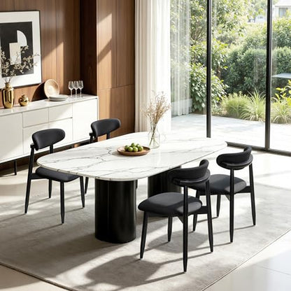 CHUN YI Dining Chairs Set of 4, Upholstered Solid Wood Dining Room Chairs, Mid Century Modern Fabric Kitchen Chairs with Ergonomic Curved Back, Black (Only Chairs) - color: Black, size: Set of 4