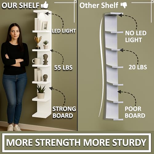 home stuff Wall shelf unit, 11 3/4x74 3/4,Use fixing devices suitable for the walls in your home. (White with LED Light) - color: White With Led Light
