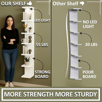 home stuff Wall shelf unit, 11 3/4x74 3/4,Use fixing devices suitable for the walls in your home. (White with LED Light) - color: White With Led Light
