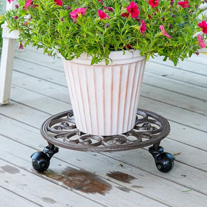Sungmor Heavy Duty Cast Iron Plant Caddy,11" Round Potted Plant Stand Flower Pot Rack on 3 Solid Wheels,Indoor Outdoor Planter Holder Trolley Casters Rolling Tray | Plant Stand Flower Pot Rack, Indoor Outdoor Planter Holder Trolley Casters Rolling Tray -