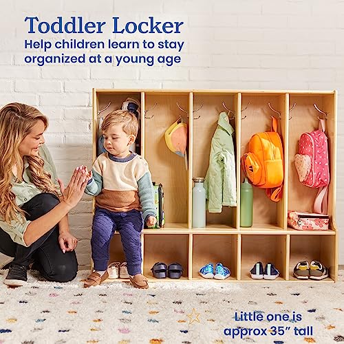 ECR4Kids Streamline 5-Section Toddler Coat Locker with Bench, Classroom Furniture, Natural - color: Beige