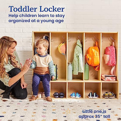 ECR4Kids Streamline 5-Section Toddler Coat Locker with Bench, Classroom Furniture, Natural - color: Beige
