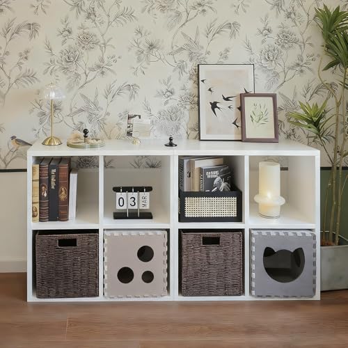 IRONMIX Metal 4 Cube Storage Organizer, White Short Bookshelf with Storage, Small Horizontal Bookshelf, 2 Tier Open Bookcase Cube Shelf, Small Closet Organization for Home Office Library (White, 700) - color: White, size: 700-4 Cube