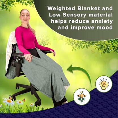 The Original Weighted Office Chair Blanket by SnuggleBack;Cozy Comfy Desk Chair Wrap Attaches for Hands-Free Warmth.Stay Warm In The Winter or Summer.(Sage Fleece) - Weighted by 8Lbs of Clay Beads - color: Weighted Sage Shu Flannel