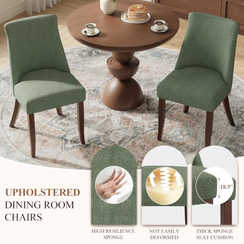 COLAMY Upholstered Dining Chairs Set of 4 with Wood Legs, Green | Mid Century Kitchen Chairs with Back, Fabric Side Dining Room Chairs for Dining Room Restaurant - color: Green, size: Set of 4