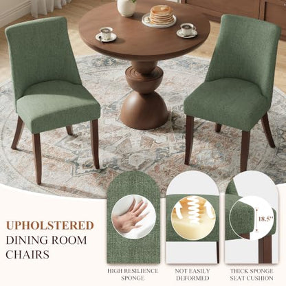 COLAMY Upholstered Dining Chairs Set of 4 with Wood Legs, Green | Mid Century Kitchen Chairs with Back, Fabric Side Dining Room Chairs for Dining Room Restaurant - color: Green, size: Set of 4