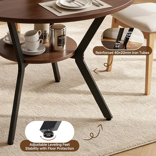 Miereirl 42.13" Round Dining Table for 4, Modern Kitchen Table with Open Storage Shelf, Wood Dining Table for Dining Room, Apartment, Small Spaces - color: Walnut