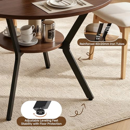Miereirl 42.13" Round Dining Table for 4, Modern Kitchen Table with Open Storage Shelf, Wood Dining Table for Dining Room, Apartment, Small Spaces - color: Walnut