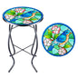 VCUTEKA Patio Side Table Outdoor Accent Table Bistro Coffee Table Plant End Table Small Porch Table Indoor Round Glass Balcony Bluebird Plant Table Stands - color: Blue Bird