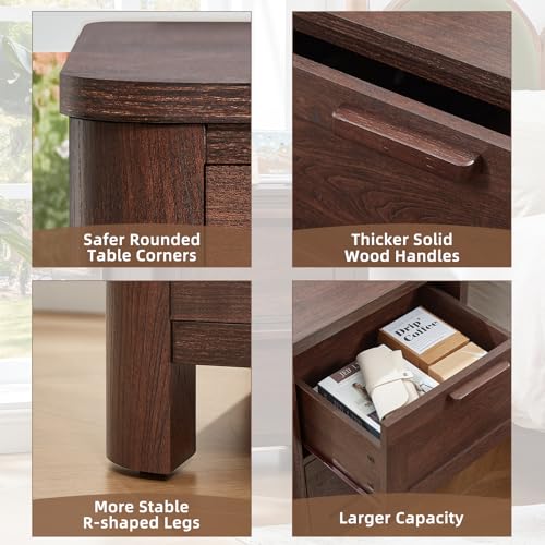 Joaxswe Farmhouse Night Stand with Charging Station, End Tables Bedroom with 2 Large Drawers & 4 Thickened Table Legs, Walnut - color: Walnut, size: 16"D x 19.7"W x 23.6"H (2 Drawers)