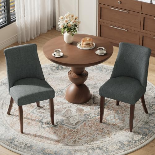 COLAMY Upholstered Dining Chairs Set of 2 with Wood Legs, Dark Grey | Mid Century Kitchen Chairs with Back, Fabric Side Dining Room Chairs for Dining Room Restaurant - color: Dark Grey, size: Set of 2