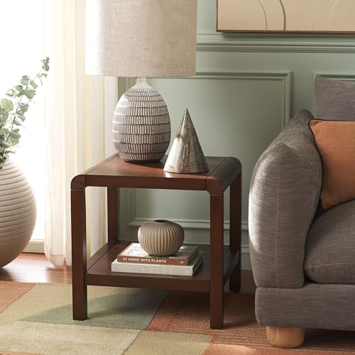 SAFAVIEH Home Collection Omara Walnut Brown 1-Shelf Square Accent Side Table - color: Walnut