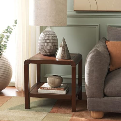 SAFAVIEH Home Collection Omara Walnut Brown 1-Shelf Square Accent Side Table - color: Walnut