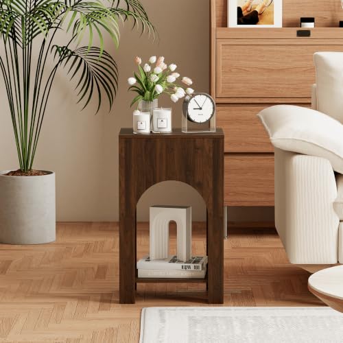 Veegle Arched Side Table, Small End Table with Storage Shelf, Small Coffee Tables for Living Room Bedroom (Walnut Brown)