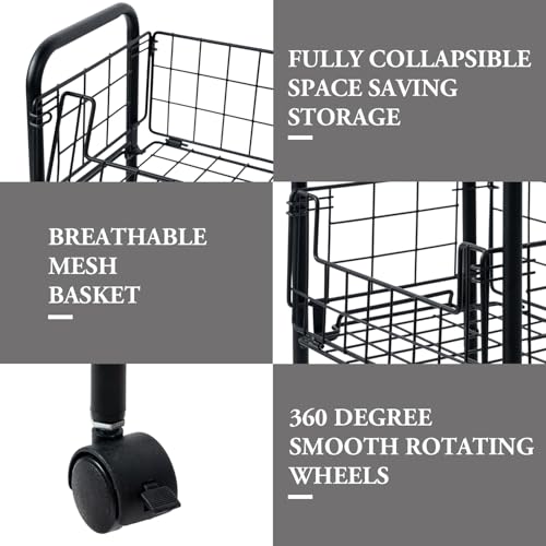 MyGift 3-Tier Rolling Metal Wire Fruit and Vegetable Basket Cart – Industrial Matte Black Kitchen Produce Storage Rack Stand with Wheels for Pantry and Countertop Organization