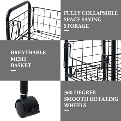 MyGift 3-Tier Rolling Metal Wire Fruit and Vegetable Basket Cart – Industrial Matte Black Kitchen Produce Storage Rack Stand with Wheels for Pantry and Countertop Organization