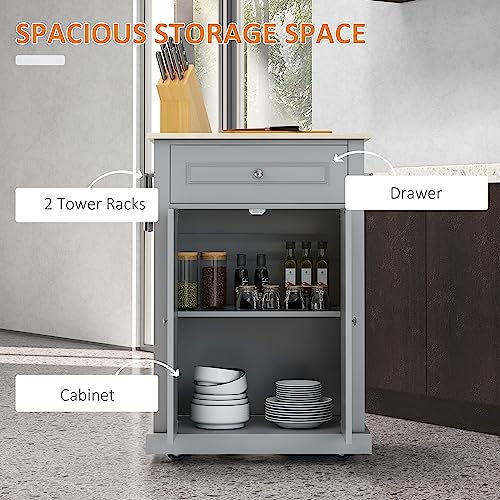 HOMCOM Rolling Kitchen Island Cart, Portable Serving Trolley Table with Drawer, Adjustable Shelf and 2 Towel Racks, Grey - color: Grey