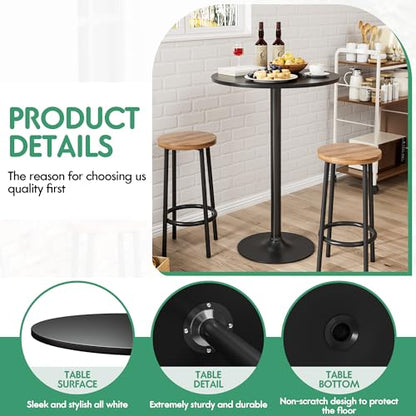 Shahoo Round Bar Table, Cocktail Table with Metal Base & MDF Top, Counter Height Pub Table for Dining Room, Living Room, Kitchen, Bar, Pub, Cafe, Black - color: Black, style: Basic