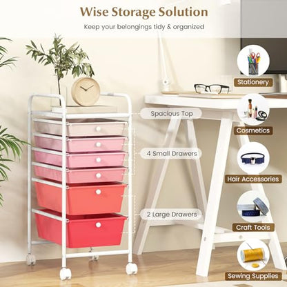DREAMADE Rolling Cart with Storage Drawers, Utility Cart with Removable Plastic Drawers, Lockable Wheels, Art Cart for Classroom Organization Art Supplies Office Scrapbook (6 Drawers, Mixed-pink) - color: Mixed-pink, style: 6 Drawers