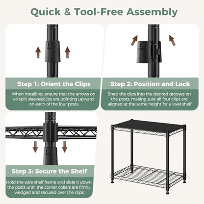 NEWBULIG 2-Tier Metal Wire Storage Shelves, Adjustable Heavy Duty Steel Shelving Unit, Freestanding Storage Rack Organizer for Kitchen, Pantry, Garage, Bathroom, 23.2" W x 13.4" D x 21.7" H, Black - size: 23.2" W x 13.4" D x 21.7" H