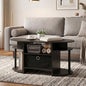 Oval Modern Coffee Table with Side Shelves and Storage Bin, Side Table with Shelf, Coffee Table, for Bedroom, Living Room, Home Office, Walnut - color: Walnut/Black