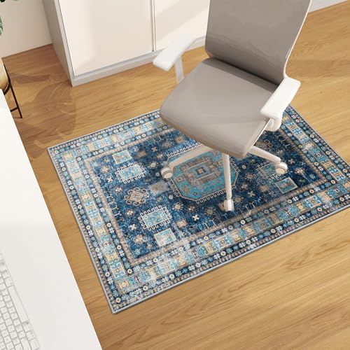 Office Chair Mat for Hardwood Floor, 48"x36" Easy Glide Computer Desk Mat Protector for Rolling Chair Under Desk Rug Nonslip Backing, Machine Wash (Modern) - color: Blue and White, size: 36"x48"