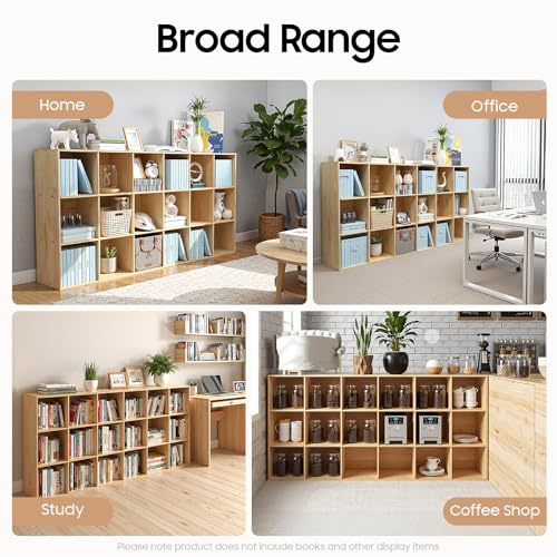 18-Cube Solid Wood Bookshelf, 3-Tier Storage Organizer Semi-Open Floor Display Shelf Closet Cabinet for Home Office Library School, 12" D x 71" W x 35" H - size: 18-Cube