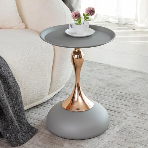 Round End Table Modern Small Coffee Table Metal Side Table Gray Accent Table for Living Room Decoration Bedroom Nightstand - color: Matte Gray