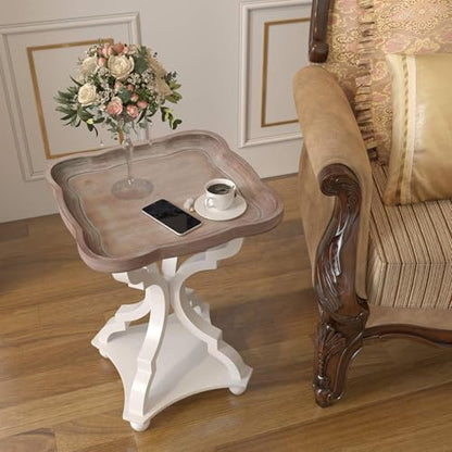 COZAYH Rustic Wooden Accent Tray Top Nightstand Side Table, White Legs - size: 1-Pack End Table