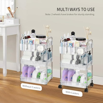 4 Tier Rolling Cart with Hanging Basket, Acrylic Storage Carts with Lockable Wheels, Utility Carts Storage Organizer Serving Cart for Office, Living Room, Kitchen, Bathroom - style: 4-Tier