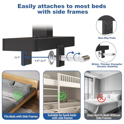 Bedside Shelf for Bed Frame, Clamp On Bedside Table Organizer, Dorm Room Nightstand Alternative for Phone, Glasses, Laptop, Books, Small Storage Tray for Bunk Bed College Dorm (Black)