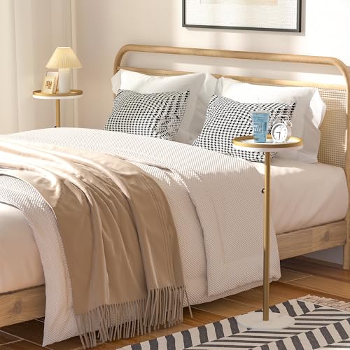 Height Adjustable Small Drink Table for Small Spaces,Martini Table, Weighted Base Pedestal Table for Living Room, Bedroom, Bathroom,Gold - color: Gold + White