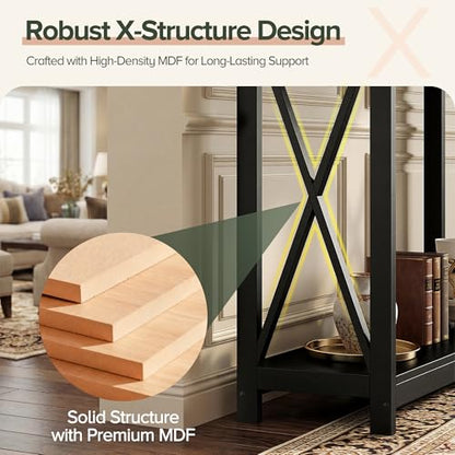 ZENY Console Table, Entryway Table, Narrow Sofa Table with 2-Tier Shelves, Entrance Table for Living Room, Entryway, Hallway, Foyer (Black, 11.8" D x 39.4" W x 31.6" H) - color: Black, size: 39.4"W