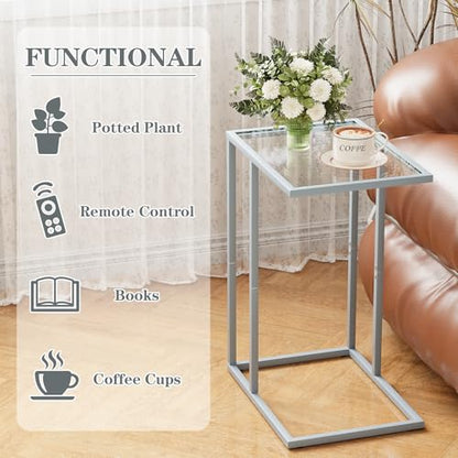 End Table,C Shaped Side Table for Sofa,Glass Couch Tray Snack Dinner Table for Living Room, Bedroom,TV Tray Table for Small Space,Living Room, Bedroom,Easy Assembly (Gray) - color: Grey