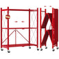DEANIC 3 Tier Foldable Storage Shelves with Wheels, Kitchen Appliance Stand, Freestanding Metal Wire Shelf Rack, No Assembly Organizer Rolling Cart for Garage, Basement, Pantry(Red) - color: Red