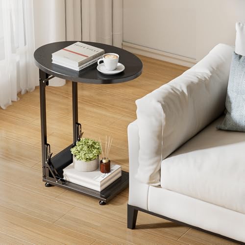 Elbourn Folding Side Table End Couch Tables, C-Shaped End Table for Living Room, Small End Table for Bedroom, Coffee Table (Black) - size: Black