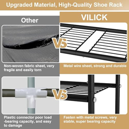 VILICK 4-Tier Shoe Rack 33" Wide Metal Shoe Organizer Long Shoe Storage with 4 Side Hooks Sturdy Shoes Shelf for Closet, Front Door Entrance, Garage, Dorm, Black - size: 4-Tier (11"x 33"x 30.5")